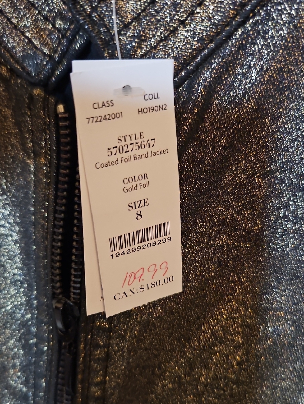 White House Black Market Metallic Gold Women's Moto Jacket - Picture 3 of 9